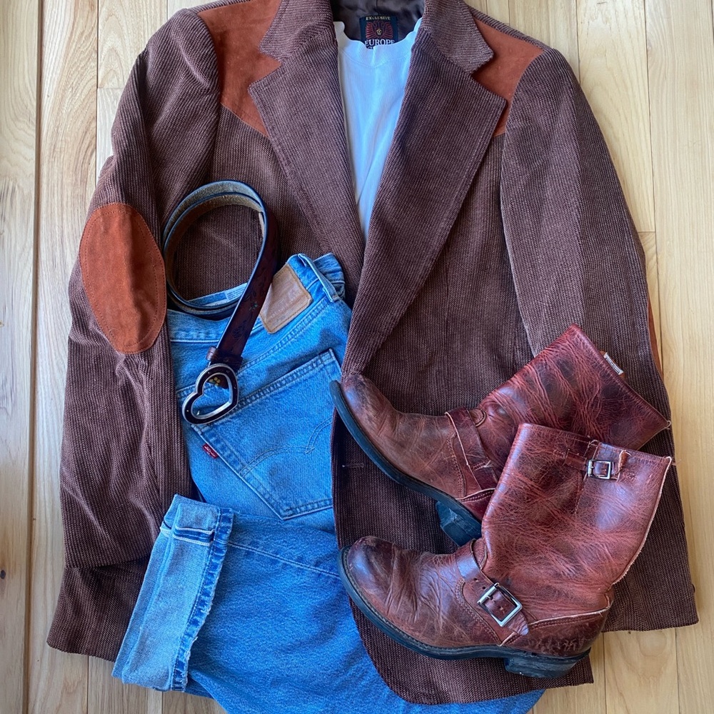 Vintage Brown Corduroy Blazer with Leather Accents